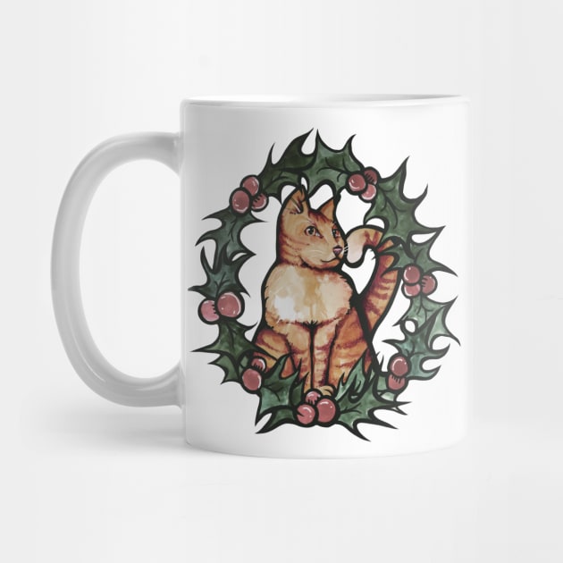 Orange Cat Christmas Holly by bubbsnugg